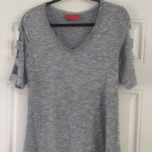 Jennifer Lopez Gray Short Sleeve Tee with Chain Detail